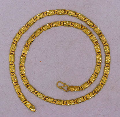 22K yellow gold handmade Nawabi chain necklace, solid gold traditional unisex jewelry from Rajasthan India, 5mm width.