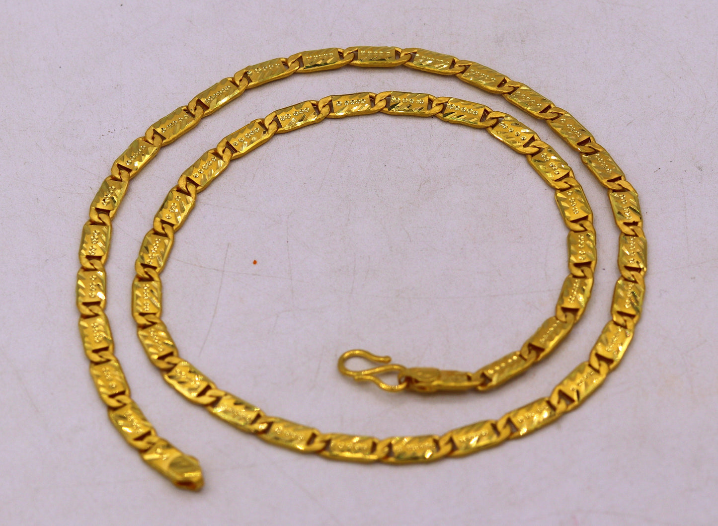22K yellow gold handmade Nawabi chain necklace with 5mm links, traditional unisex jewelry from Rajasthan India by Tribal Ornaments.