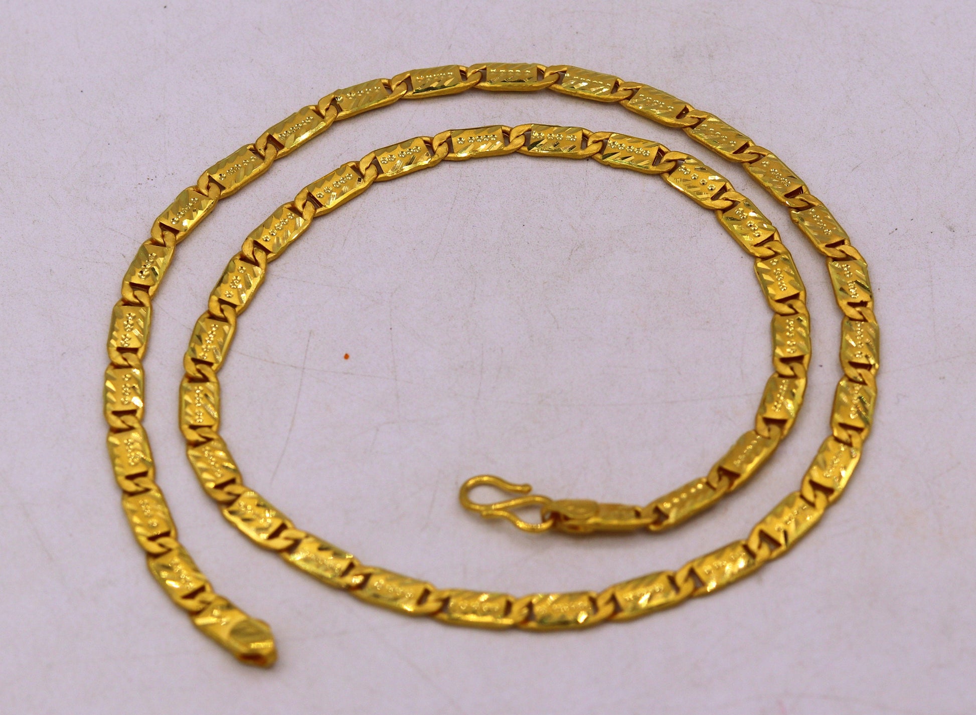 22K yellow gold handmade Nawabi chain necklace with 5mm links, traditional unisex jewelry from Rajasthan India by Tribal Ornaments.