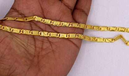 22K yellow gold handmade Nawabi chain necklace with 5mm links, traditional unisex jewelry from Rajasthan India by Tribal Ornaments.