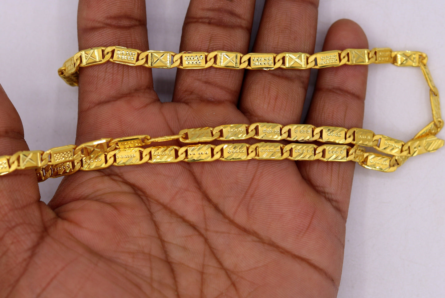 22K yellow gold handmade Nawabi chain necklace, 5mm solid gold traditional unisex jewelry from Rajasthan India by TRIBAL ORNAMENTS.