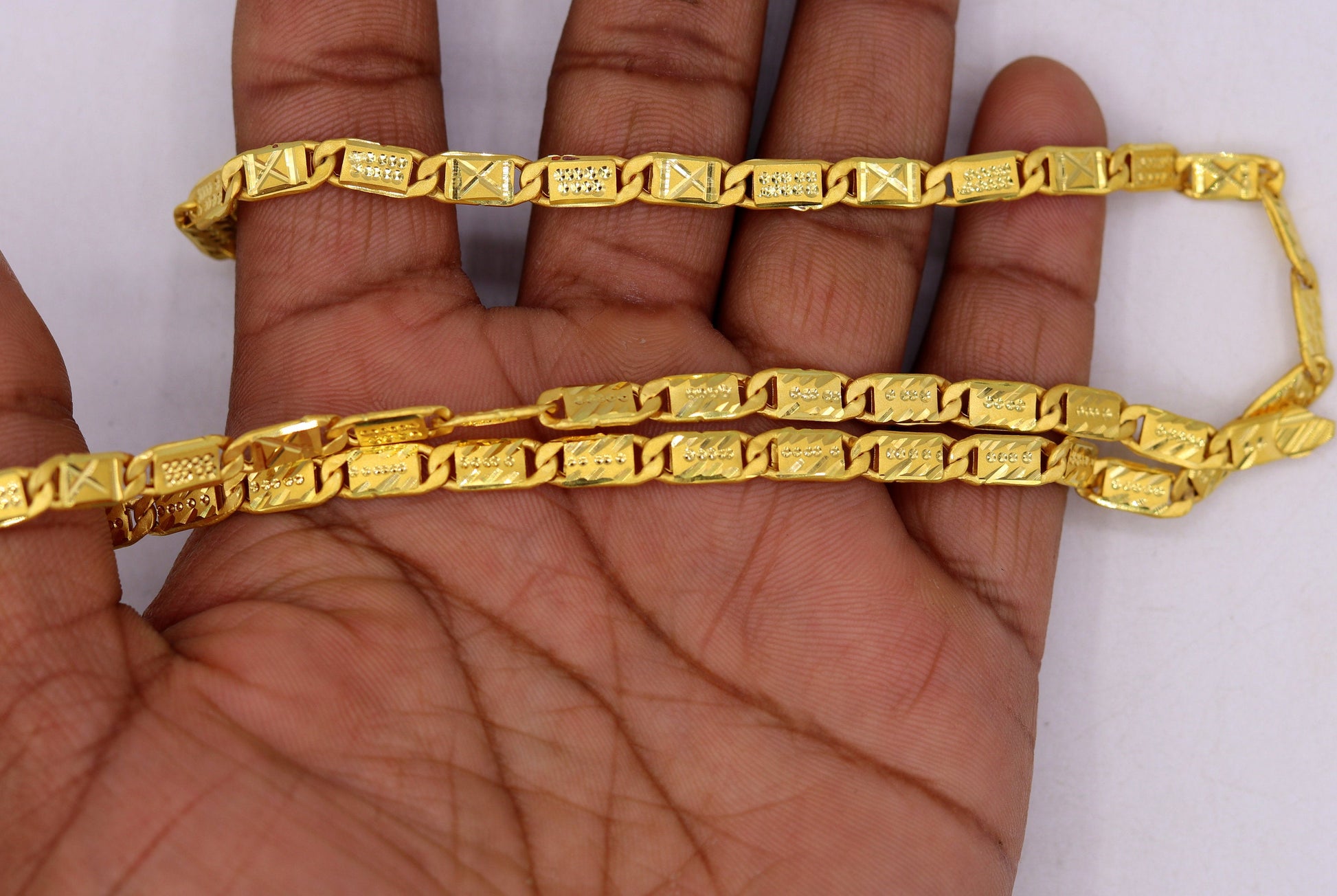 22K yellow gold handmade Nawabi chain necklace, 5mm solid gold traditional unisex jewelry from Rajasthan India by TRIBAL ORNAMENTS.