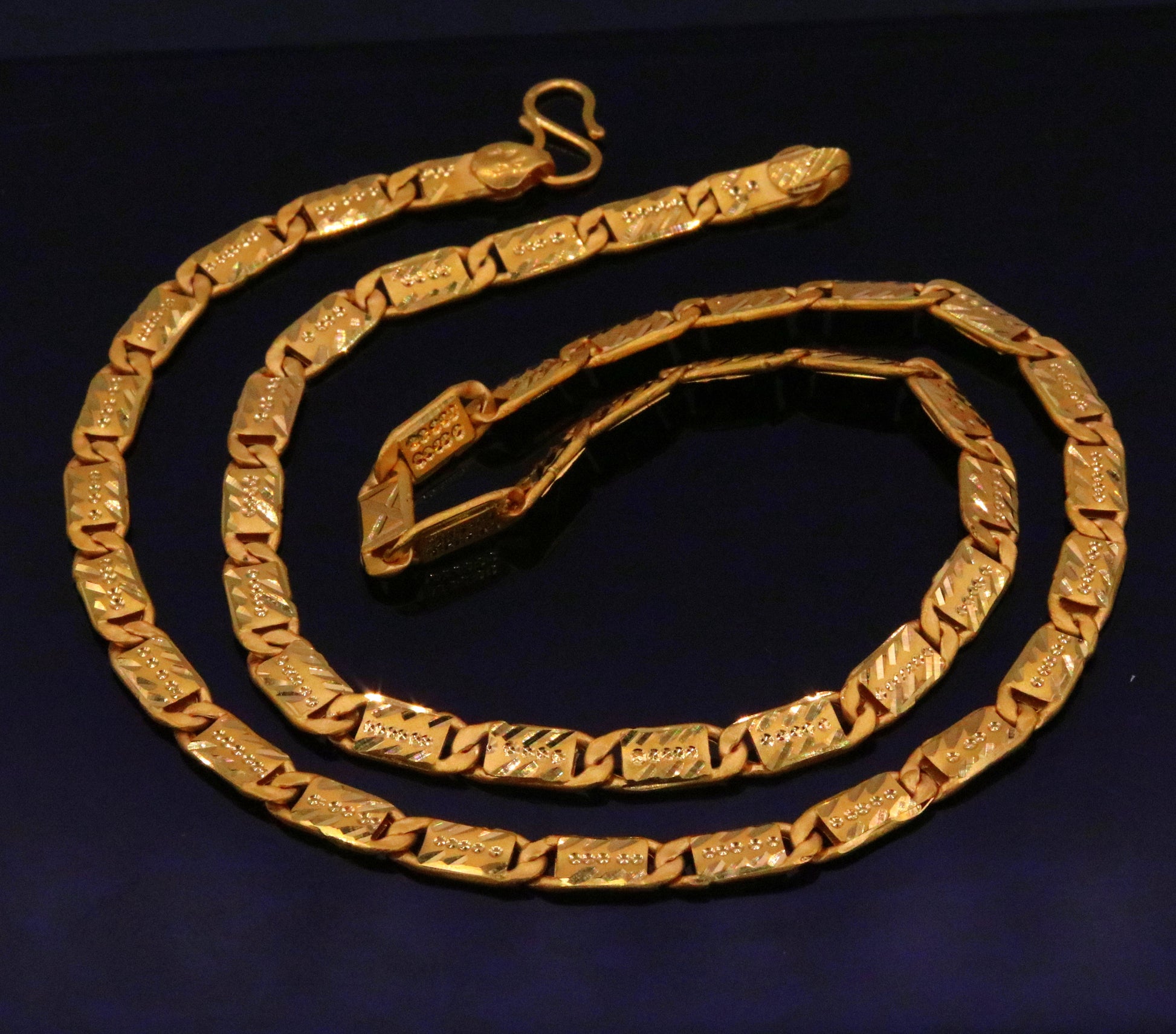22K yellow gold handmade Nawabi chain necklace, 5mm solid gold traditional unisex jewelry from Rajasthan India.