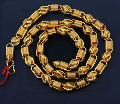 22K yellow gold handmade 7mm custom design chain necklace from TRIBAL ORNAMENTS, heavy unisex jewelry for personalized gifting.