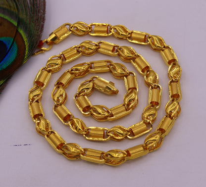 22K yellow gold handmade 7mm custom design chain necklace from TRIBAL ORNAMENTS, unisex heavy jewelry for personalized gifting.