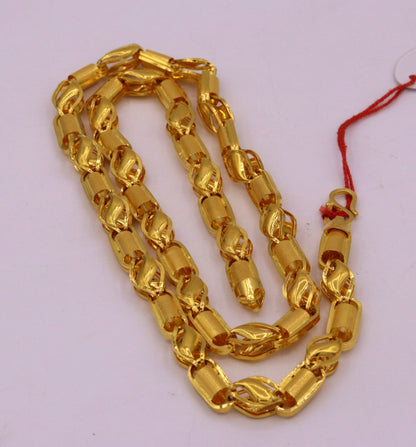 22K yellow gold handmade 7mm custom design chain necklace by TRIBAL ORNAMENTS, heavy unisex jewelry for personalized gifting from India