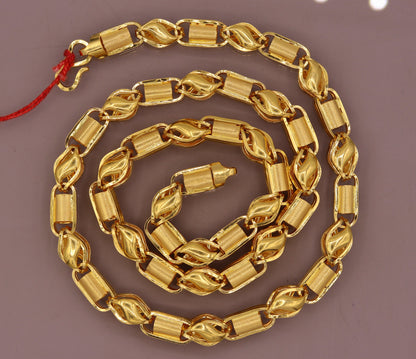 22K yellow gold handmade 7mm custom design chain necklace by Tribal Ornaments, heavy unisex jewelry from India.