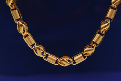 22K yellow gold handmade 7mm custom design chain necklace, heavy unisex jewelry from TRIBAL ORNAMENTS, ideal for personalized gifting