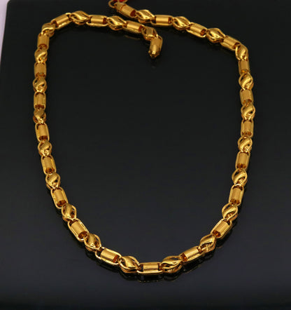 22K yellow gold handmade 7mm custom design chain necklace from TRIBAL ORNAMENTS, heavy unisex jewelry for personalized gifting.