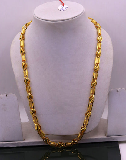22K yellow gold handmade 7mm custom design chain necklace from TRIBAL ORNAMENTS, heavy unisex jewelry for personalized gifting.