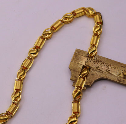 22K yellow gold handmade 7mm custom design chain necklace, heavy unisex jewelry from Tribal Ornaments, ideal for personalized gifting.