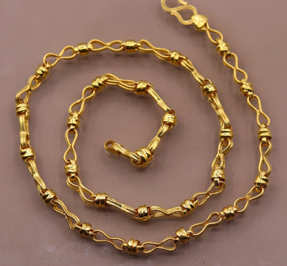 22K yellow gold handmade antique link chain necklace, 5mm unisex traditional Indian jewelry, hallmarked 916, gift-worthy gold chain