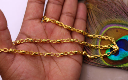 22K yellow gold handmade antique link chain necklace, 5mm unisex traditional gold jewelry from India, hallmarked 916, certified gold chain.