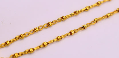 22K yellow gold handmade antique link chain necklace, 5mm unisex traditional gold jewelry with hallmarked certification from India.