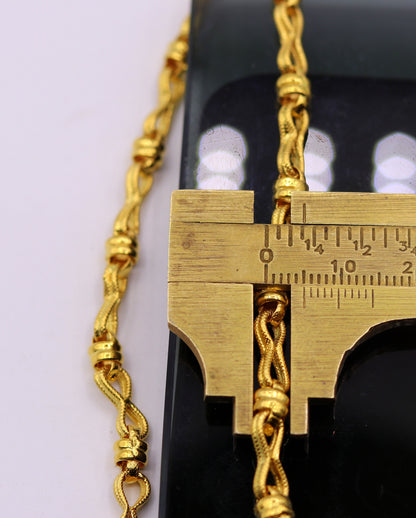 22K yellow gold handmade antique link chain necklace, 5mm unisex traditional gold jewelry from India, hallmarked 916, certified.