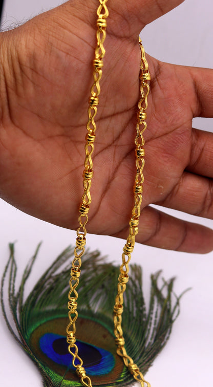 22K yellow gold handmade antique link chain necklace, 5mm unisex traditional gold jewelry from India, hallmarked certified 916.