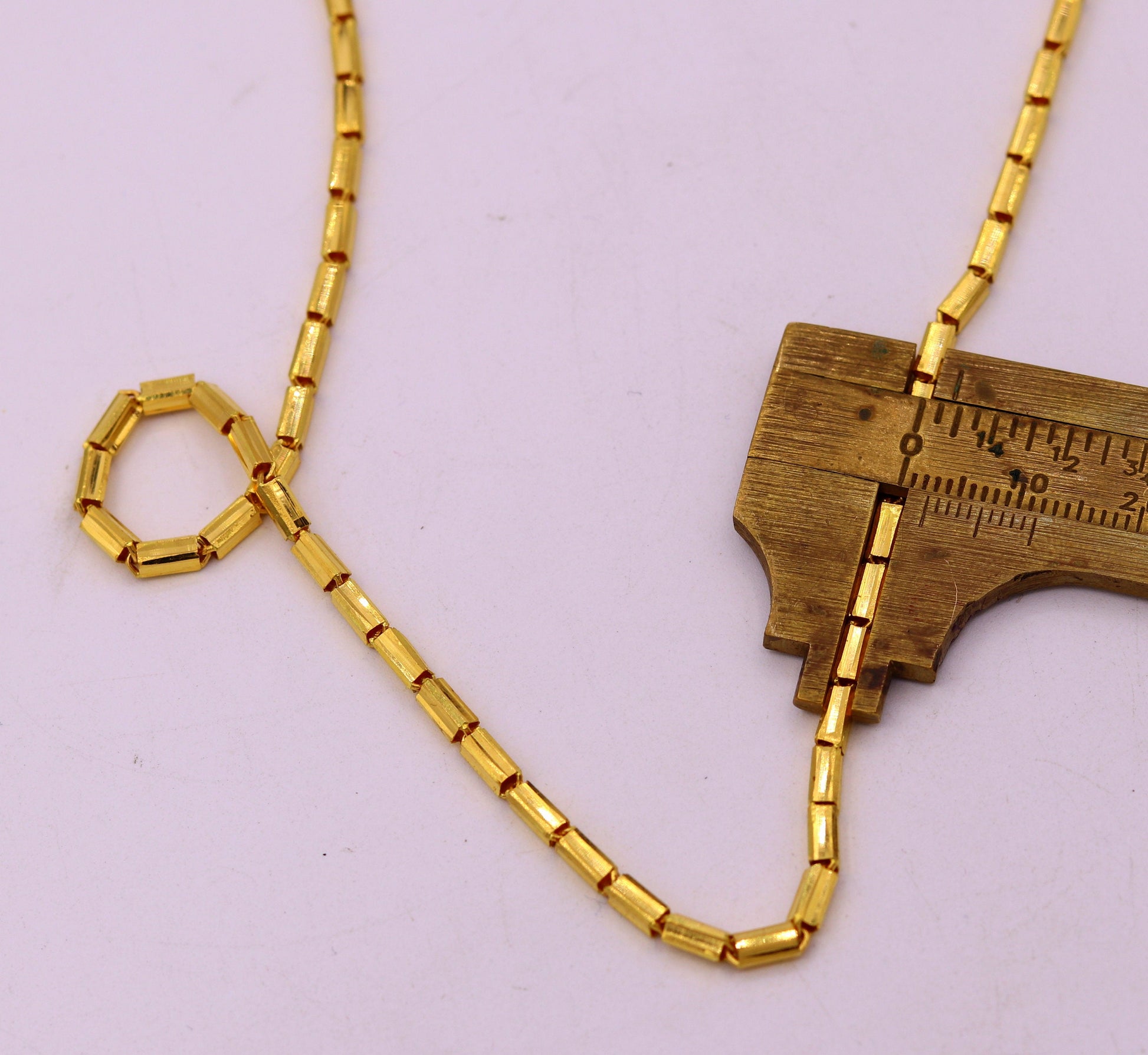 22K yellow gold handmade Baht chain necklace, 2.5mm traditional Indian jewelry by TRIBAL ORNAMENTS, authentic and crafted with detail.