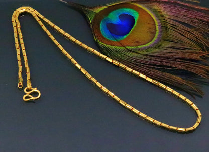 22K yellow gold handmade Baht chain necklace, 2.5mm authentic Indian traditional jewelry by TRIBAL ORNAMENTS.