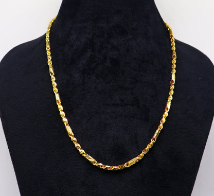 22K yellow gold handmade Baht design chain necklace by Tribal Ornaments, unisex jewelry with 916 hallmark, all sizes available.