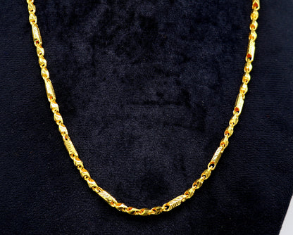 22K yellow gold handmade Baht design chain necklace by TRIBAL ORNAMENTS, unisex, hallmarked 916, suitable for wedding or gifting.