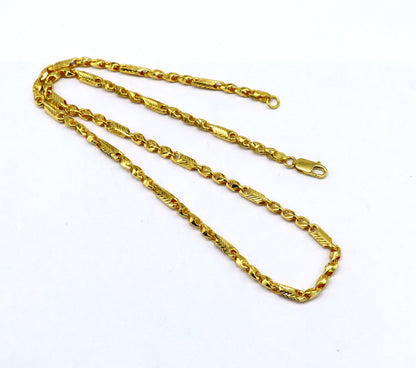 22K yellow gold handmade Baht design chain necklace by TRIBAL ORNAMENTS, unisex wedding and gifting jewelry, all sizes.