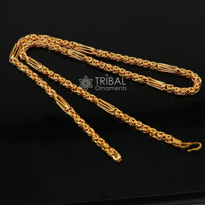 22K yellow gold handmade Byzantine chain necklace, unisex luxury jewelry, hallmarked 916, adjustable length 18-26 inches, modern design