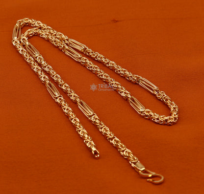 22K yellow gold handmade Byzantine chain necklace, unisex luxury jewelry, hallmarked 916, adjustable length 18-26 inches.