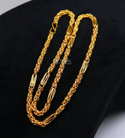 22K yellow gold handmade Byzantine chain necklace, unisex luxury jewelry, 18-26 inches, hallmarked 916, modern trendy design.