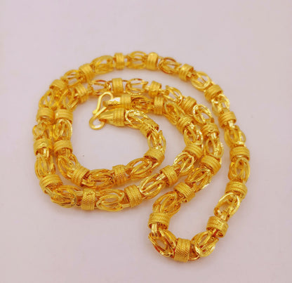 22K yellow gold handmade chain necklace, 20-inch traditional Indian jewelry with hallmarked 916 gold by TRIBAL ORNAMENTS.