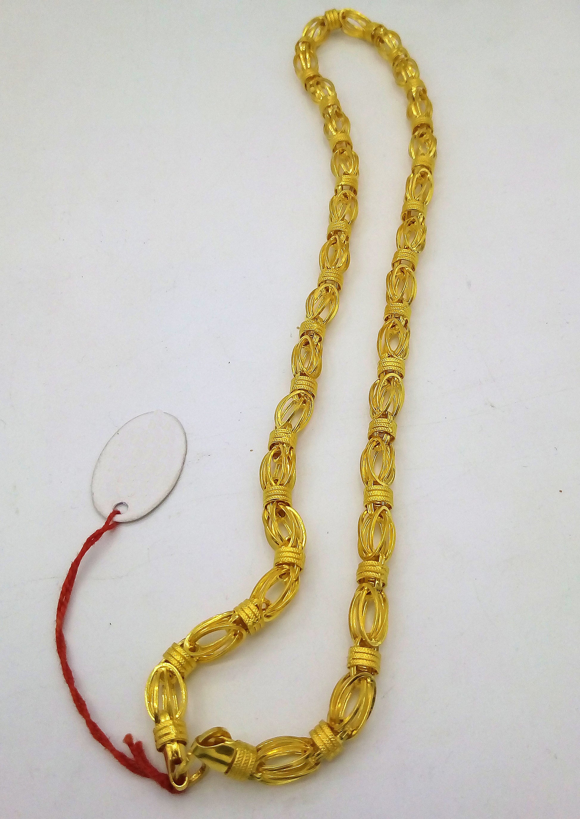 22K yellow gold handmade chain necklace, 20-inch traditional Indian jewelry with 916 hallmarked craftsmanship by TRIBAL ORNAMENTS.