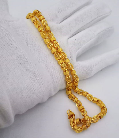 22K yellow gold handmade chain necklace, 20-inch traditional Indian jewelry with 916 hallmarked craftsmanship by Tribal Ornaments.