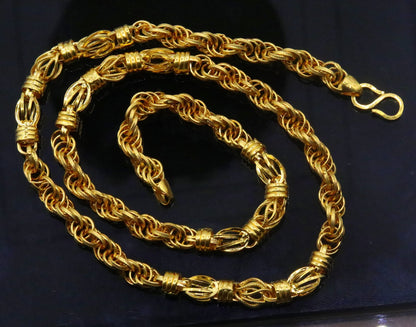22K yellow gold handmade customized unisex chain necklace, 6mm traditional Indian jewelry with hallmarked craftsmanship.