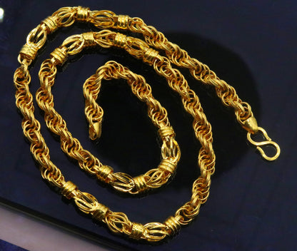 22K yellow gold handmade customized chain necklace, 6mm unisex traditional jewelry from India, hallmarked by TRIBAL ORNAMENTS.