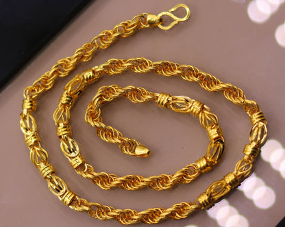22K yellow gold handmade customized unisex chain necklace, 6mm traditional Indian hallmarked jewelry by TRIBAL ORNAMENTS.