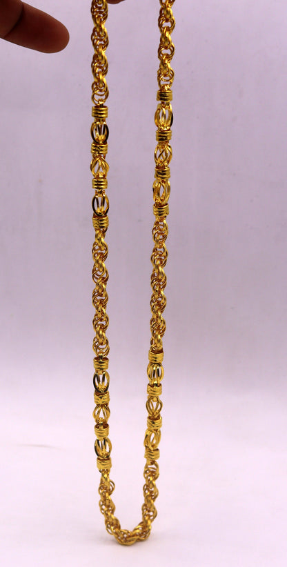 22K yellow gold handmade customized unisex chain necklace with 6mm links, hallmarked traditional Indian jewelry by TRIBAL ORNAMENTS.