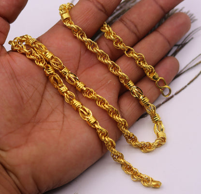 22K yellow gold handmade customized unisex chain necklace with 6mm width, hallmarked traditional Indian jewelry by Tribal Ornaments.