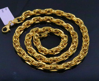 22K yellow gold handmade designer chain necklace by TRIBAL ORNAMENTS featuring unisex link chain jewelry.