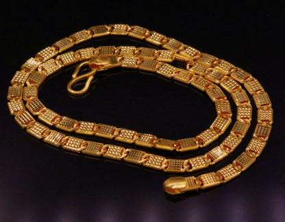 22K yellow gold handmade diamond-cut Nawabi chain necklace, 20 inches, unisex Indian jewelry, hallmarked GCH617, intricate traditional design