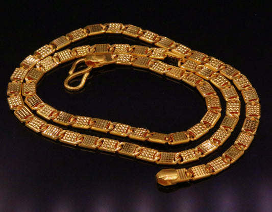 22K yellow gold handmade diamond-cut Nawabi chain necklace, 20 inches, unisex Indian jewelry, hallmarked GCH617, intricate traditional design