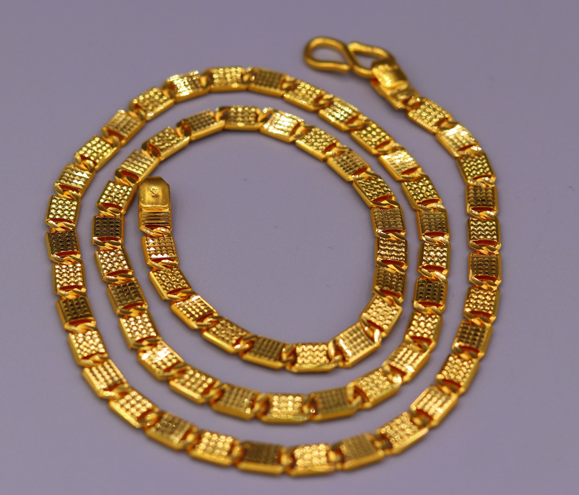 22K yellow gold handmade diamond-cut Nawabi chain necklace, 20 inches, unisex Indian jewelry with hallmarked 916 gold.
