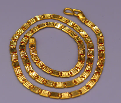 22K yellow gold handmade diamond-cut Nawabi chain necklace, 20 inches, unisex Indian jewelry with hallmarked 916 gold.