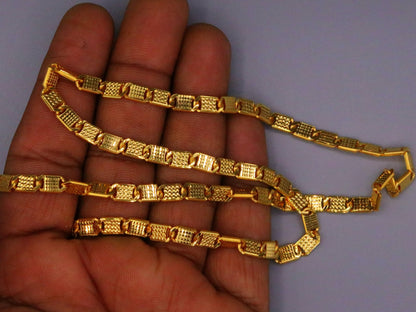 Unisex 22K yellow gold handmade diamond-cut Nawabi chain necklace, 20 inches, Indian jewelry, hallmarked GCH617.
