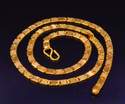 22K yellow gold handmade diamond-cut Nawabi chain necklace, 20 inches, unisex Indian jewelry with hallmarked GCH617.