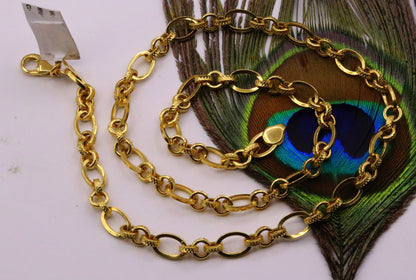 22K yellow gold handmade dot link chain necklace with antique Indian design, unisex traditional jewelry, hallmarked 916.