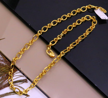 Handmade 22K yellow gold dot link chain necklace with antique-style design, traditional Indian jewelry, unisex, hallmarked TRIBAL ORNAMENTS