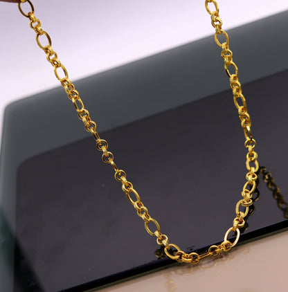 22K yellow gold handmade dot link chain necklace, antique-style traditional Indian jewelry, unisex, hallmarked 916, by Tribal Ornaments.