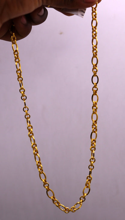 22K yellow gold handmade dot link chain necklace with antique Indian style, unisex traditional jewelry, hallmarked 916 by TRIBAL ORNAMENTS.