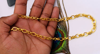 22K yellow gold handmade dot link chain necklace by TRIBAL ORNAMENTS, antique-style traditional Indian jewelry, unisex gold chain