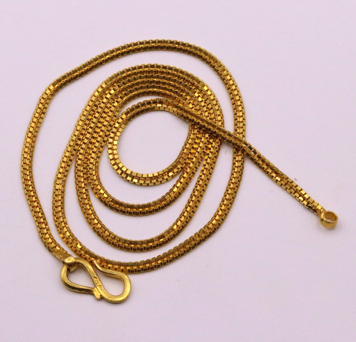 22K yellow gold handmade double box chain necklace from TRIBAL ORNAMENTS, vintage solid Indian jewelry for men and women.
