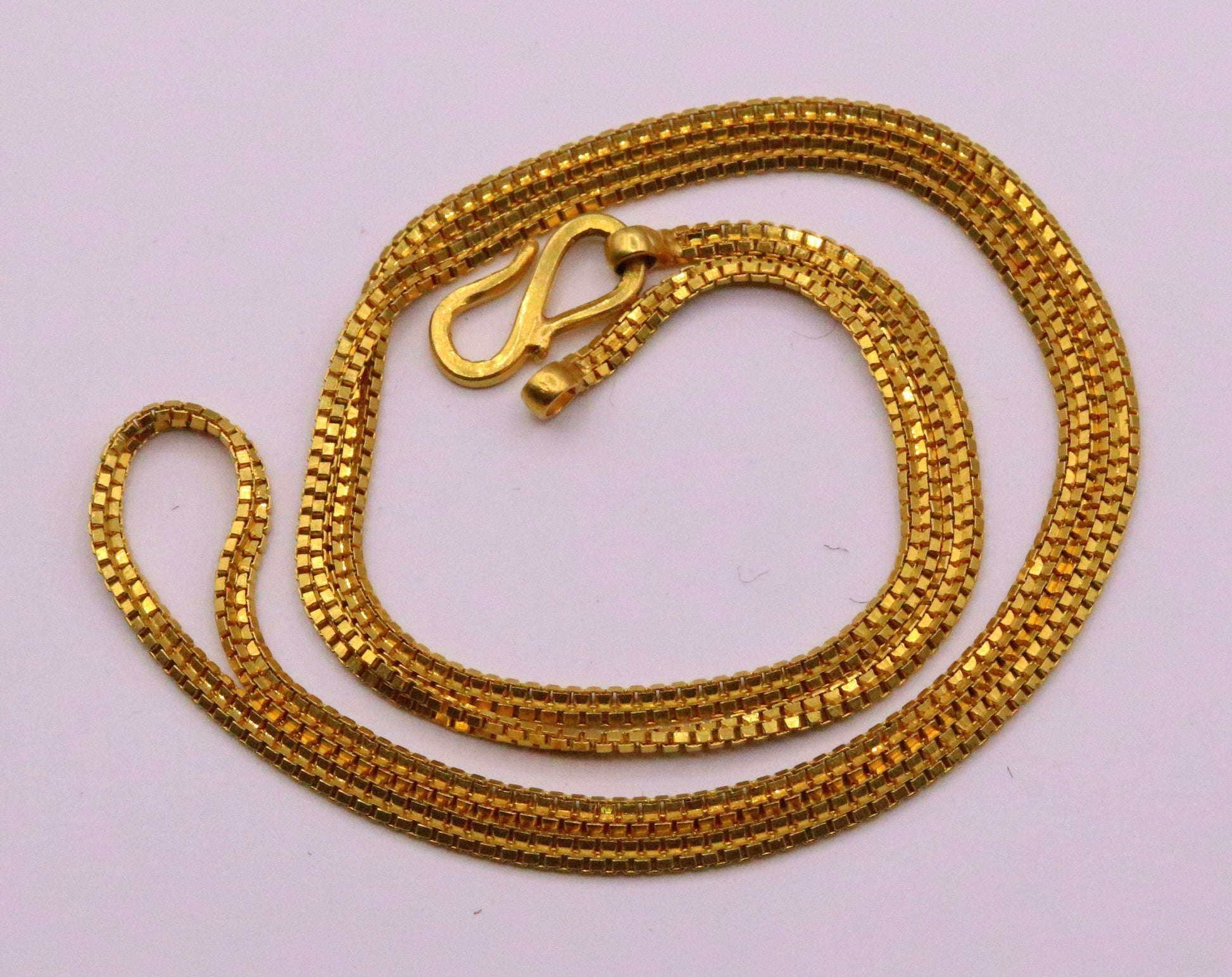 22K yellow gold handmade double box chain necklace, solid vintage Indian jewelry, unisex design by TRIBAL ORNAMENTS